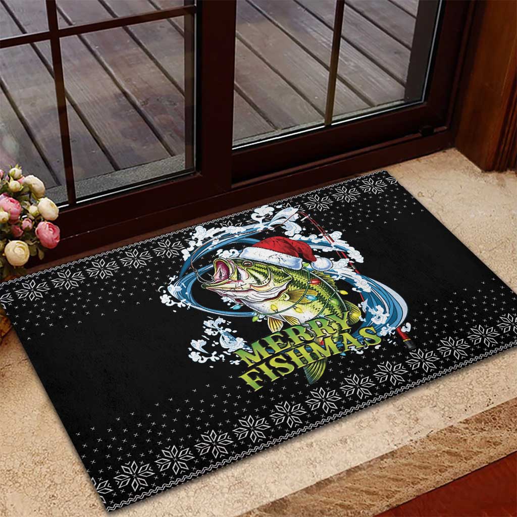 Funny Fishmas Bass Rubber Doormat Fish Santa Hat Christmas Vibes - Wonder Print Shop