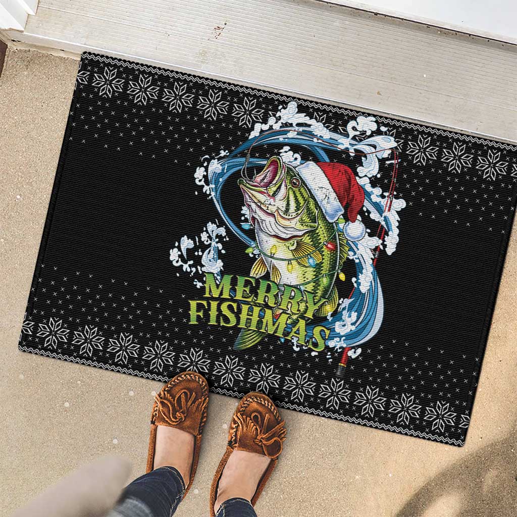 Funny Fishmas Bass Rubber Doormat Fish Santa Hat Christmas Vibes - Wonder Print Shop