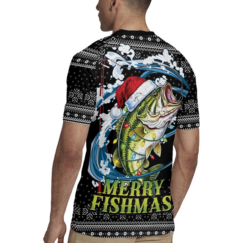 Funny Fishmas Bass Rugby Jersey Fish Santa Hat Christmas Vibes - Wonder Print Shop