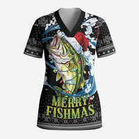 Funny Fishmas Bass Scrub Top Fish Santa Hat Christmas Vibes - Wonder Print Shop
