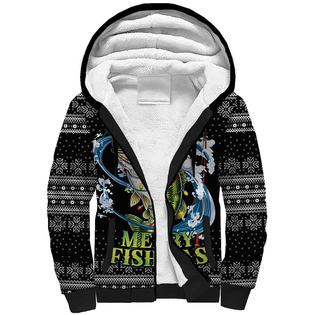 Funny Fishmas Bass Sherpa Hoodie Fish Santa Hat Christmas Vibes - Wonder Print Shop
