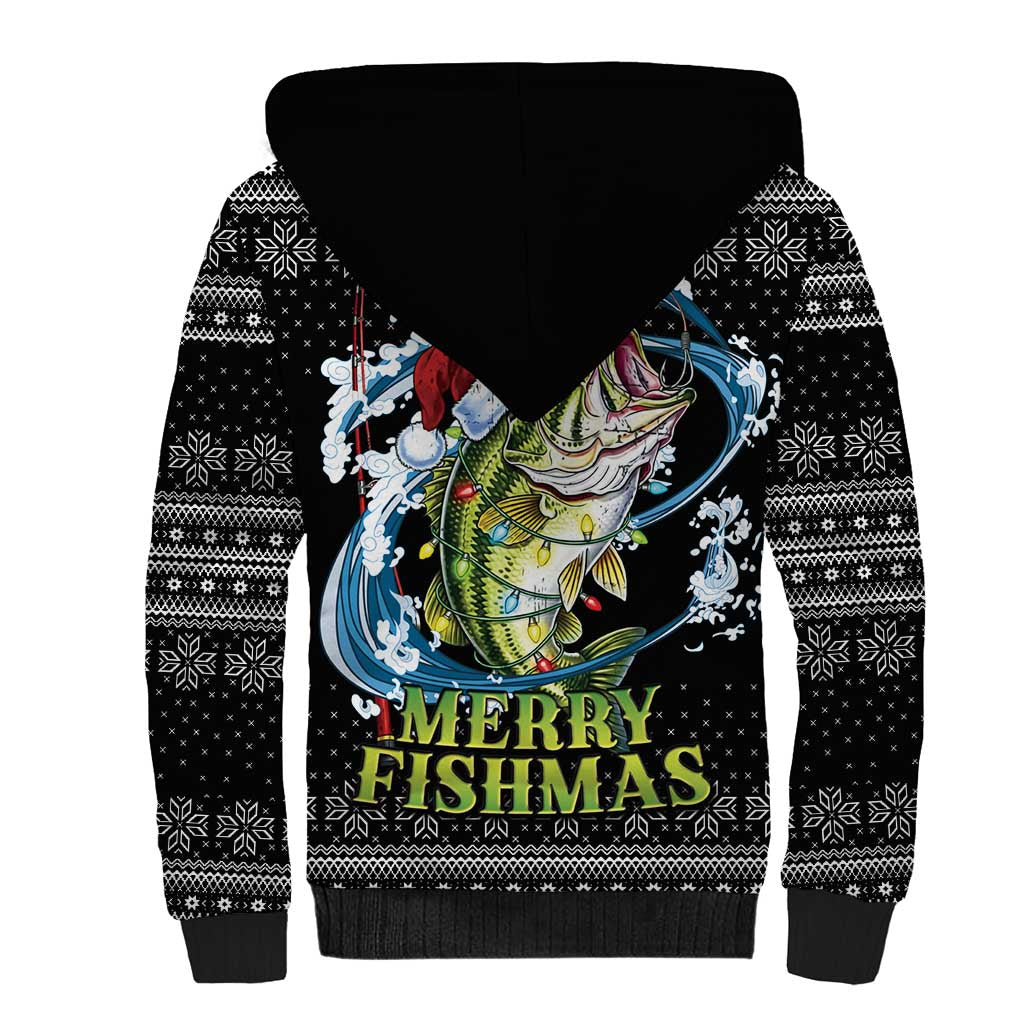 Funny Fishmas Bass Sherpa Hoodie Fish Santa Hat Christmas Vibes - Wonder Print Shop