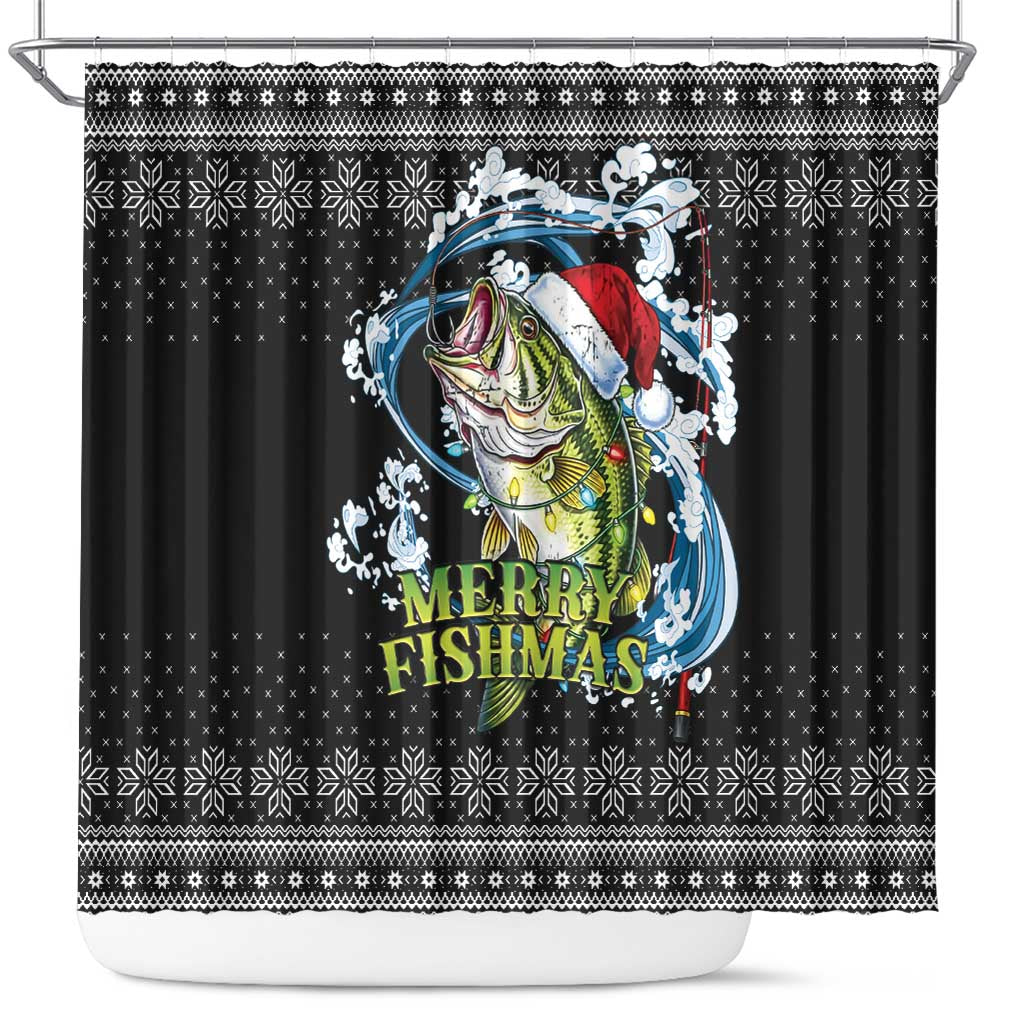 Funny Fishmas Bass Shower Curtain Fish Santa Hat Christmas Vibes - Wonder Print Shop