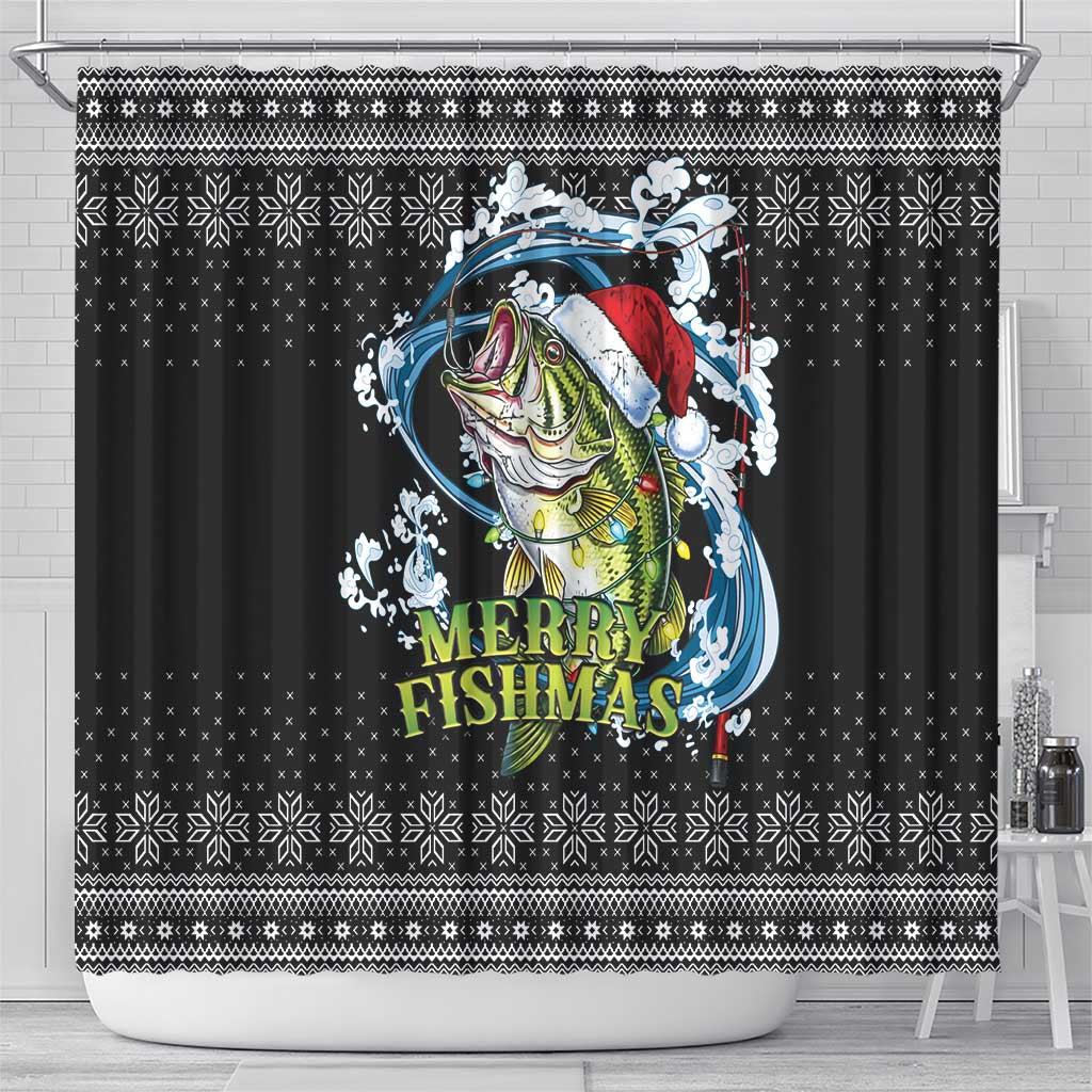 Funny Fishmas Bass Shower Curtain Fish Santa Hat Christmas Vibes - Wonder Print Shop