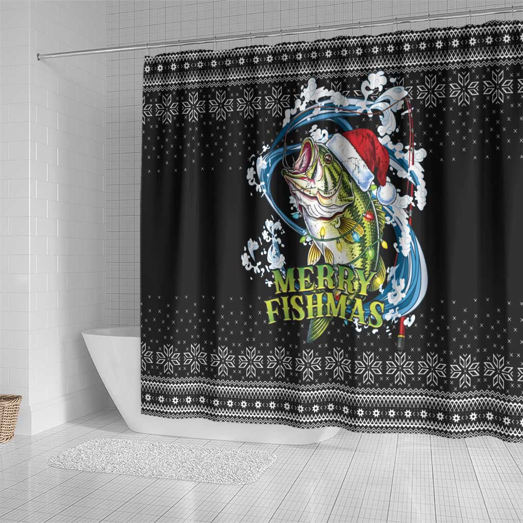 Funny Fishmas Bass Shower Curtain Fish Santa Hat Christmas Vibes - Wonder Print Shop