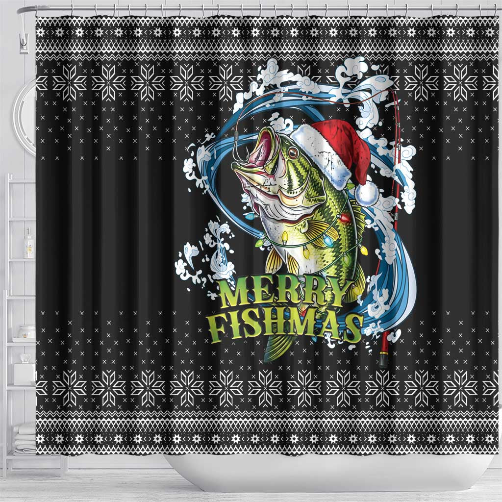 Funny Fishmas Bass Shower Curtain Fish Santa Hat Christmas Vibes - Wonder Print Shop