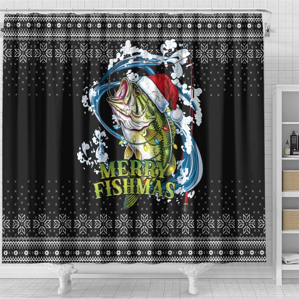Funny Fishmas Bass Shower Curtain Fish Santa Hat Christmas Vibes - Wonder Print Shop