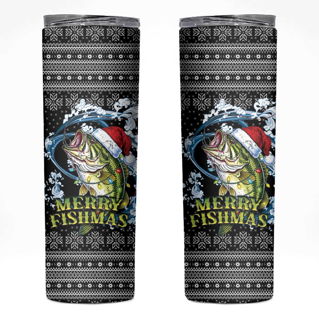 Funny Fishmas Bass Skinny Tumbler Fish Santa Hat Christmas Vibes - Wonder Print Shop