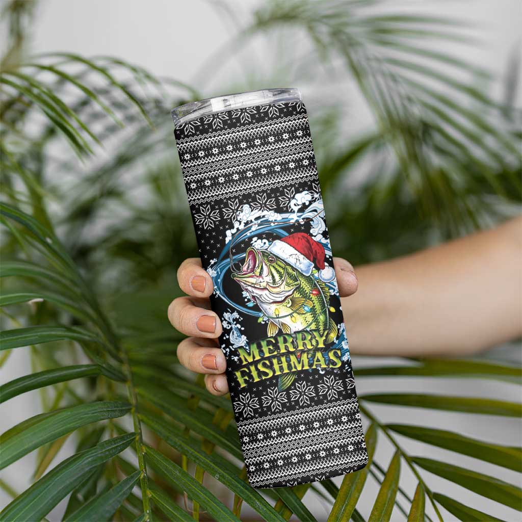Funny Fishmas Bass Skinny Tumbler Fish Santa Hat Christmas Vibes - Wonder Print Shop