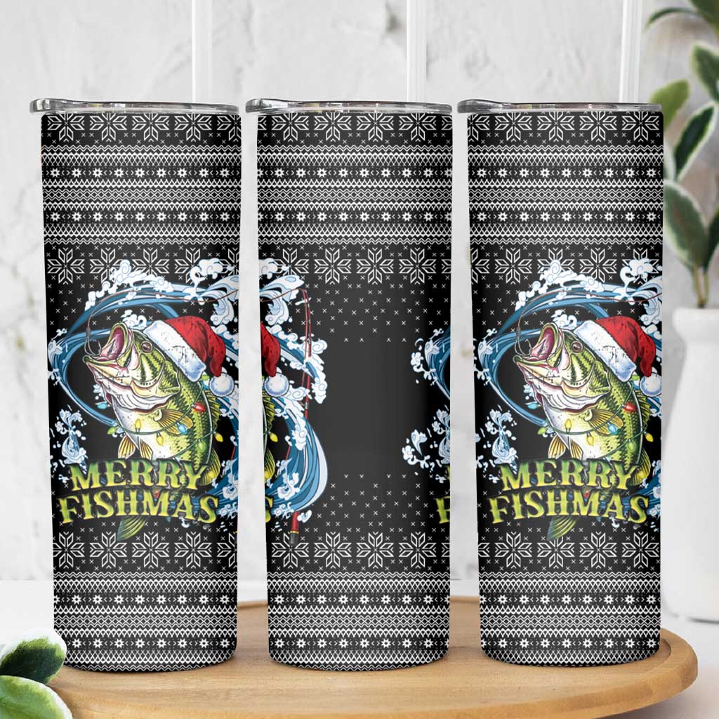 Funny Fishmas Bass Skinny Tumbler Fish Santa Hat Christmas Vibes - Wonder Print Shop