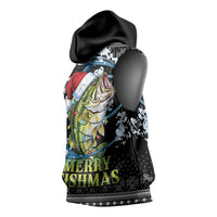 Funny Fishmas Bass Sleeveless Hoodie Fish Santa Hat Christmas Vibes - Wonder Print Shop