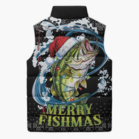 Funny Fishmas Bass Sleeveless Puffer Jacket Fish Santa Hat Christmas Vibes - Wonder Print Shop