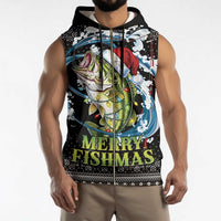 Funny Fishmas Bass Sleeveless Zip Hoodie Fish Santa Hat Christmas Vibes - Wonder Print Shop