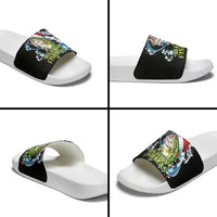 Funny Fishmas Bass Slide Sandals Fish Santa Hat Christmas Vibes - Wonder Print Shop