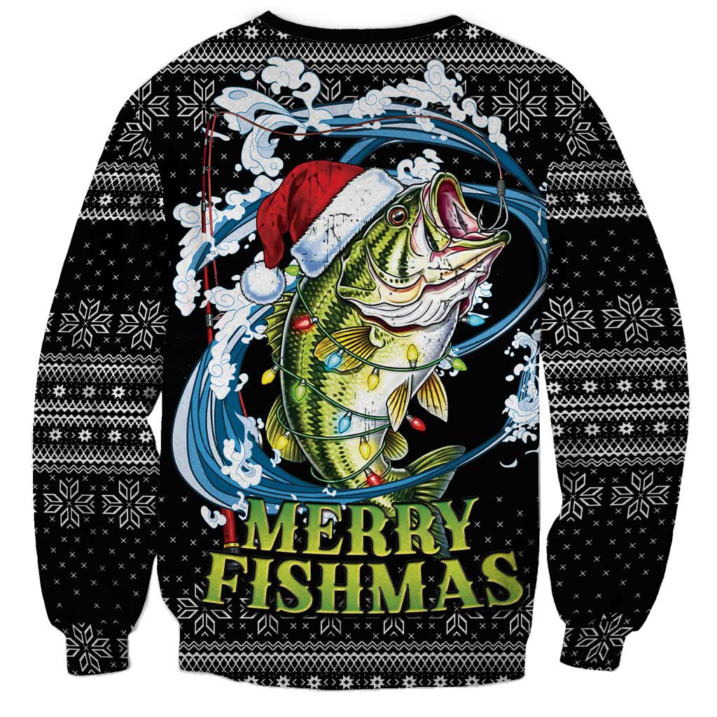 Funny Fishmas Bass Sweatshirt Fish Santa Hat Christmas Vibes - Wonder Print Shop