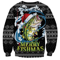 Funny Fishmas Bass Sweatshirt Fish Santa Hat Christmas Vibes - Wonder Print Shop