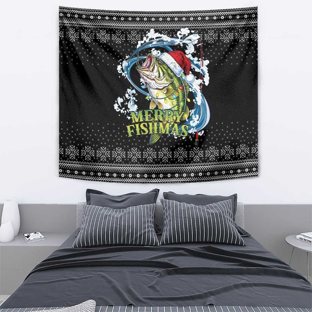 Funny Fishmas Bass Tapestry Fish Santa Hat Christmas Vibes - Wonder Print Shop