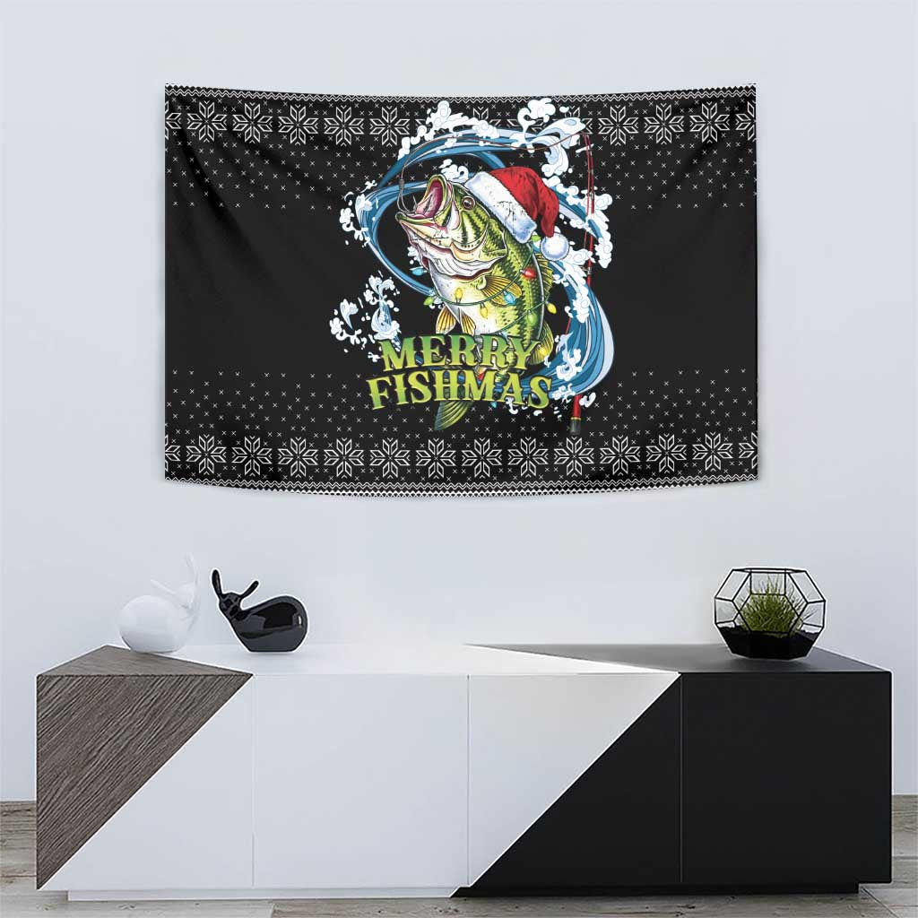 Funny Fishmas Bass Tapestry Fish Santa Hat Christmas Vibes - Wonder Print Shop