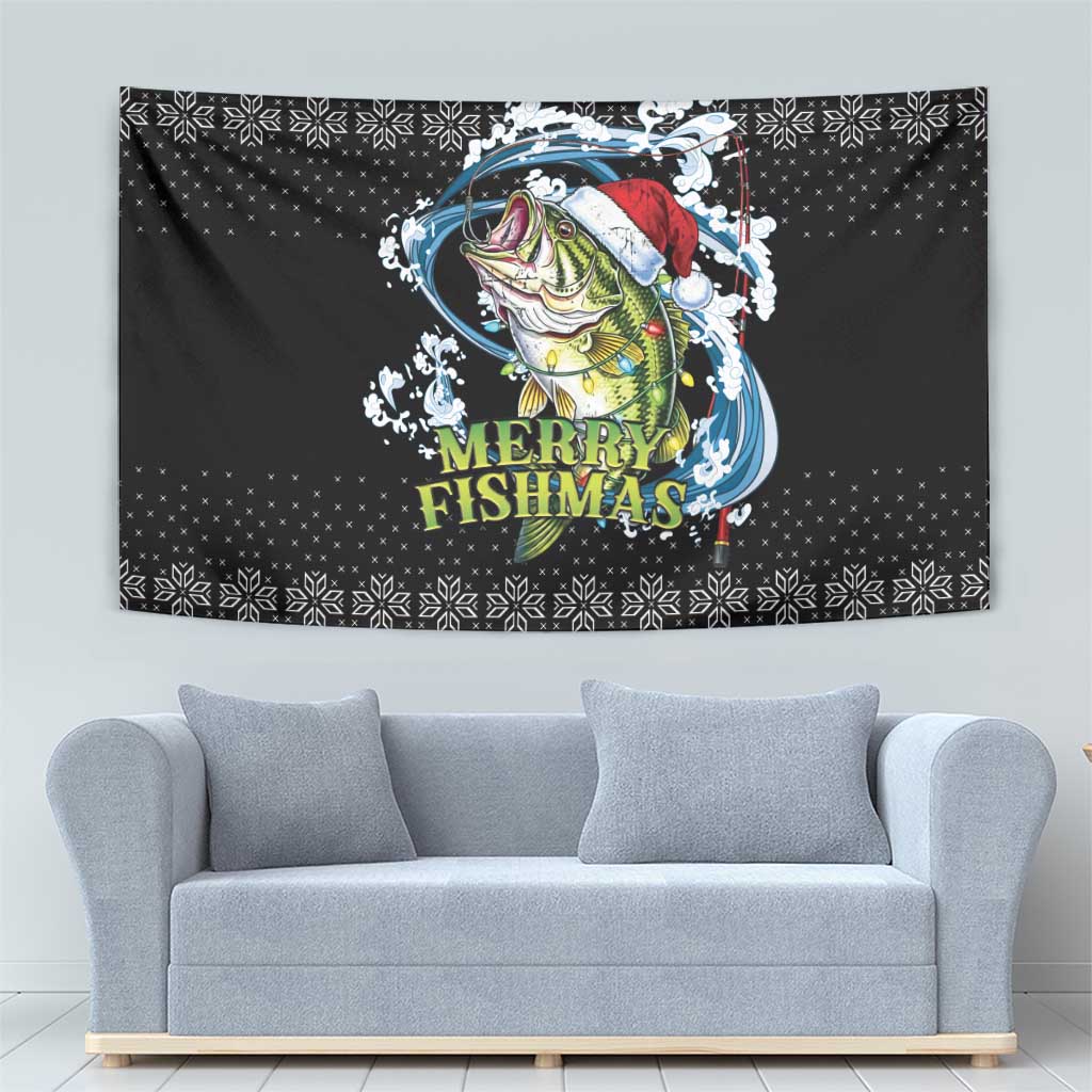Funny Fishmas Bass Tapestry Fish Santa Hat Christmas Vibes - Wonder Print Shop