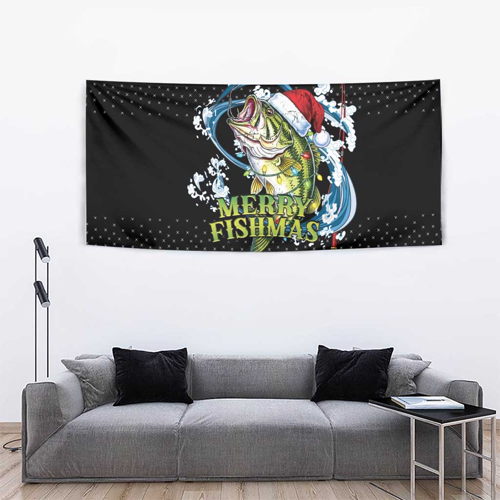 Funny Fishmas Bass Tapestry Fish Santa Hat Christmas Vibes - Wonder Print Shop