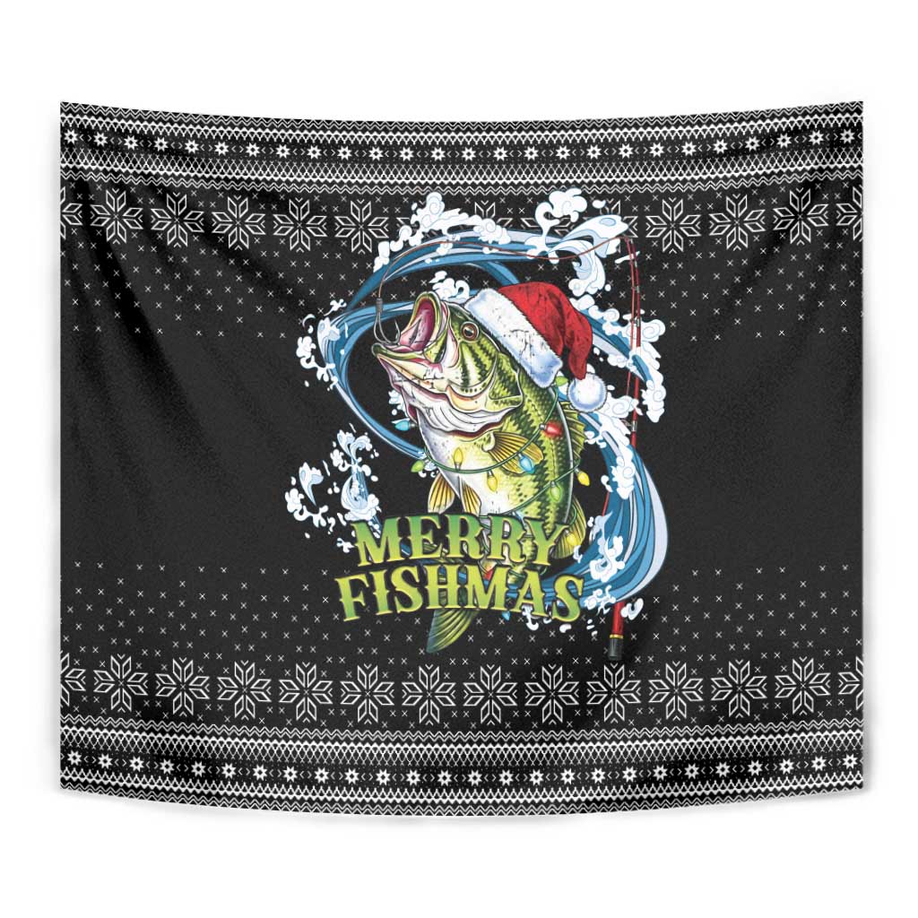 Funny Fishmas Bass Tapestry Fish Santa Hat Christmas Vibes - Wonder Print Shop