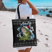Funny Fishmas Bass Tote Bag Fish Santa Hat Christmas Vibes - Wonder Print Shop