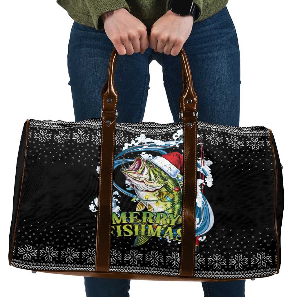 Funny Fishmas Bass Travel Bag Fish Santa Hat Christmas Vibes - Wonder Print Shop