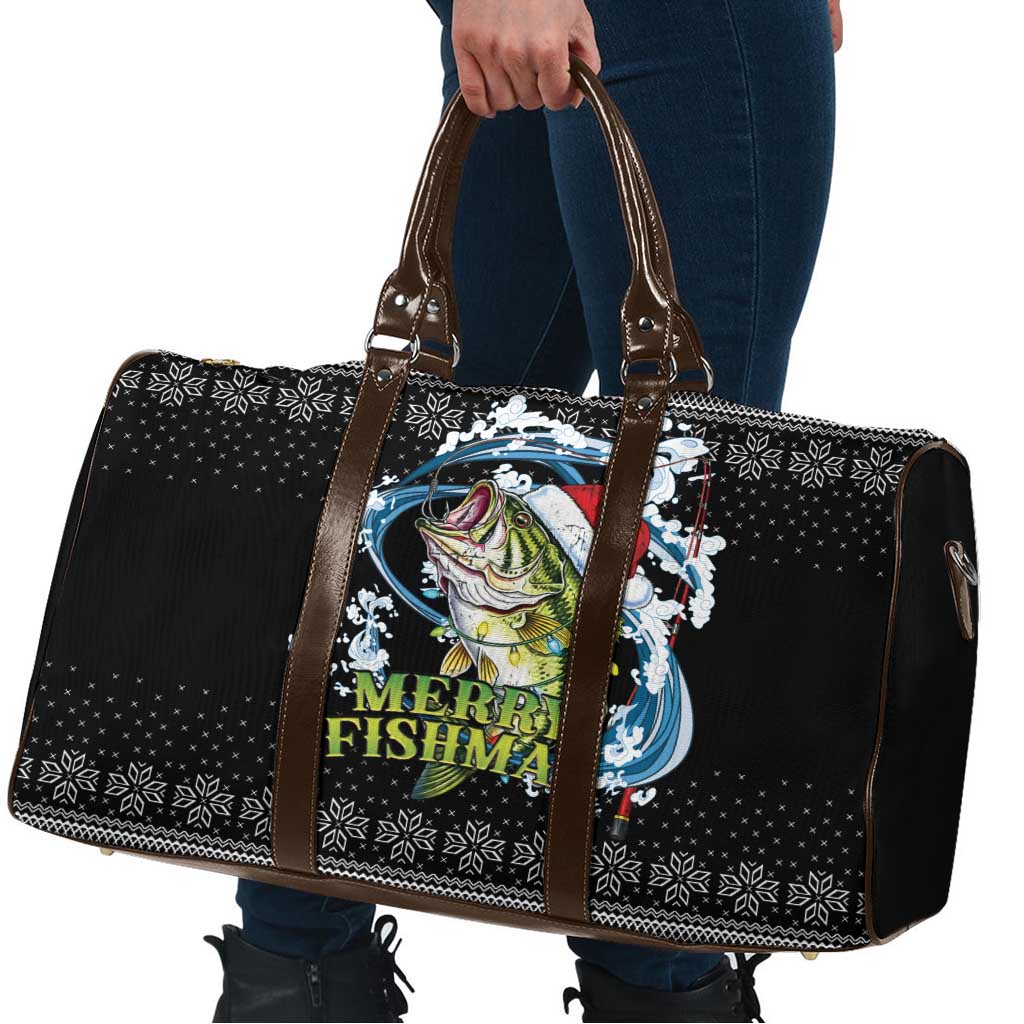 Funny Fishmas Bass Travel Bag Fish Santa Hat Christmas Vibes - Wonder Print Shop