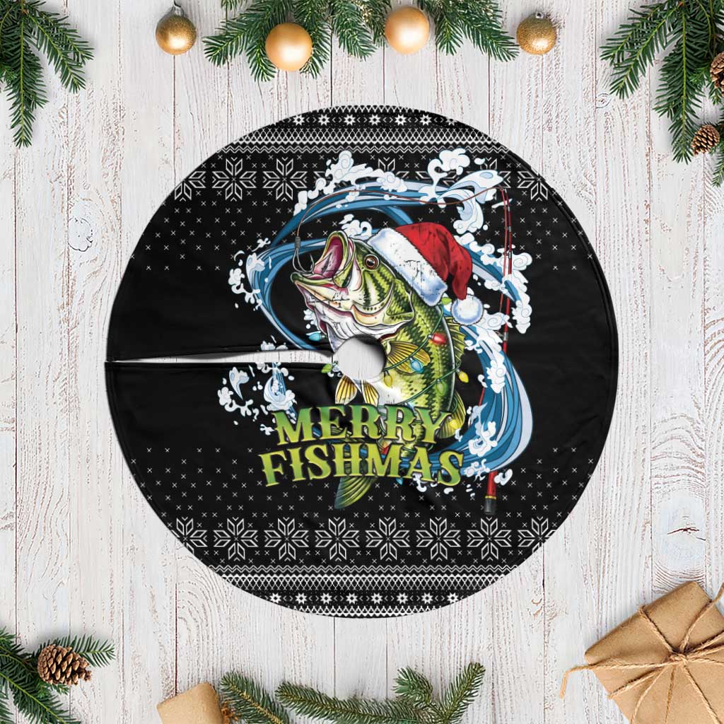 Funny Fishmas Bass Tree Skirt Fish Santa Hat Christmas Vibes - Wonder Print Shop
