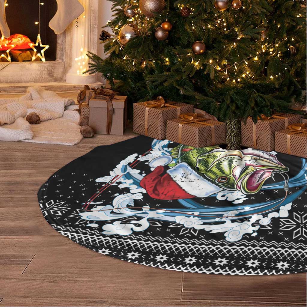 Funny Fishmas Bass Tree Skirt Fish Santa Hat Christmas Vibes - Wonder Print Shop