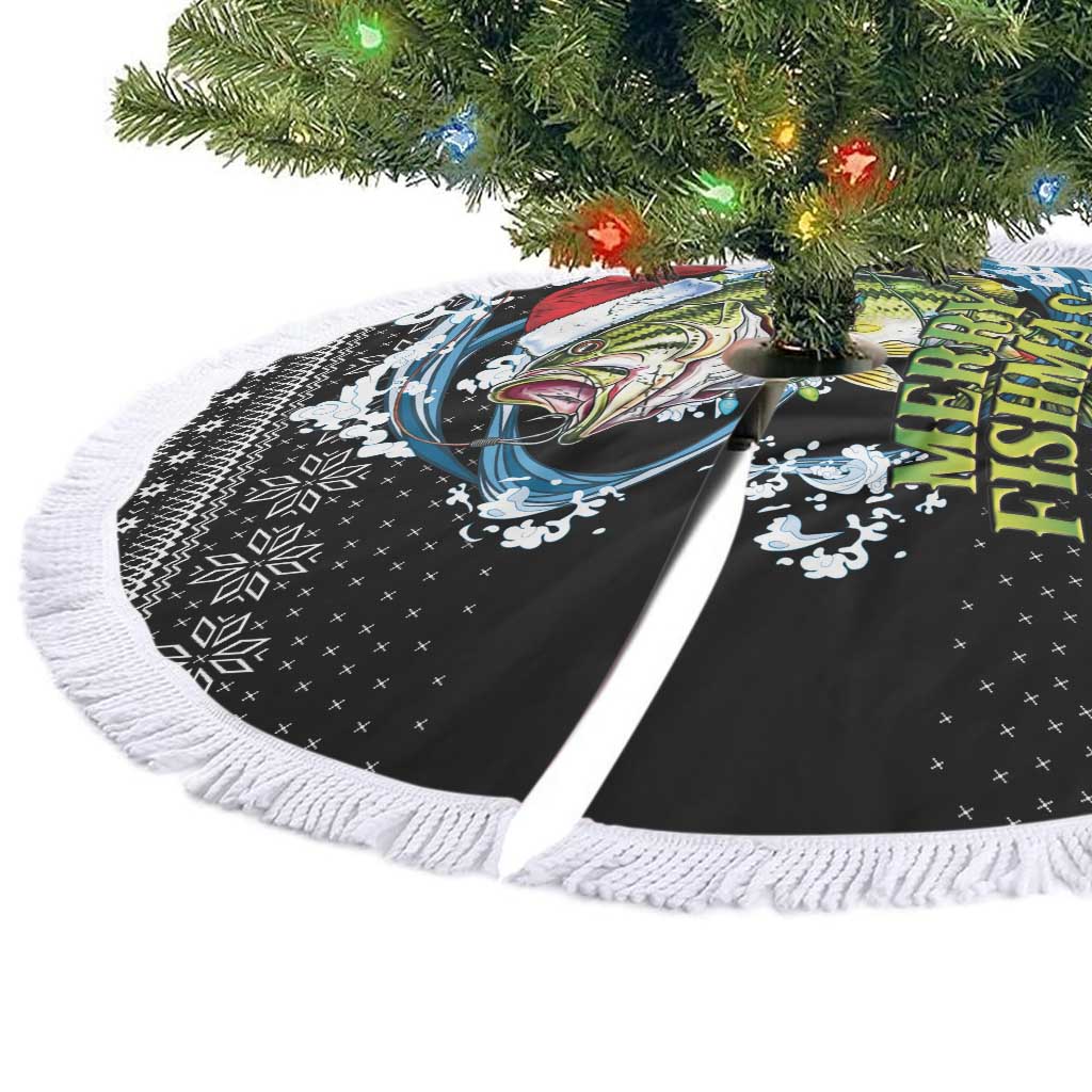 Funny Fishmas Bass Tree Skirt Fish Santa Hat Christmas Vibes - Wonder Print Shop