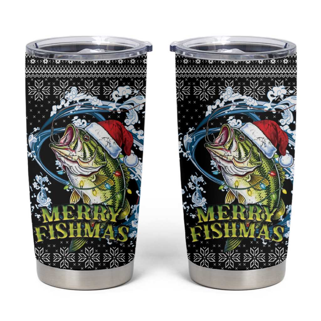Funny Fishmas Bass Tumbler Cup Fish Santa Hat Christmas Vibes - Wonder Print Shop