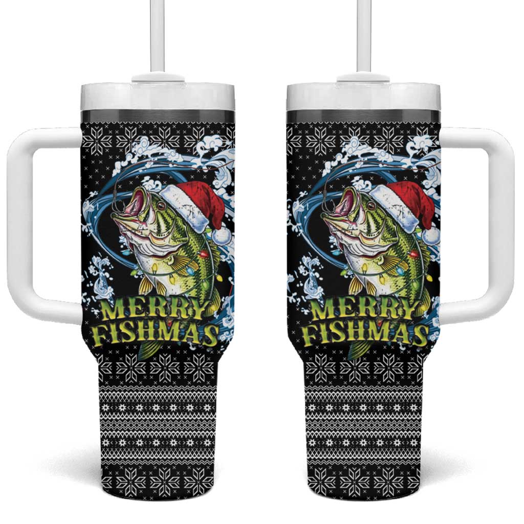 Funny Fishmas Bass Tumbler With Handle Fish Santa Hat Christmas Vibes - Wonder Print Shop