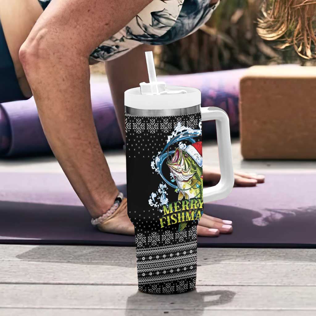 Funny Fishmas Bass Tumbler With Handle Fish Santa Hat Christmas Vibes - Wonder Print Shop