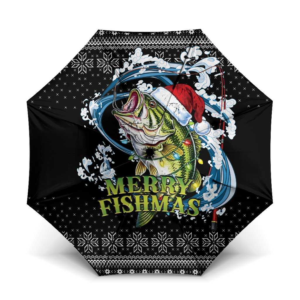 Funny Fishmas Bass Umbrella Fish Santa Hat Christmas Vibes - Wonder Print Shop