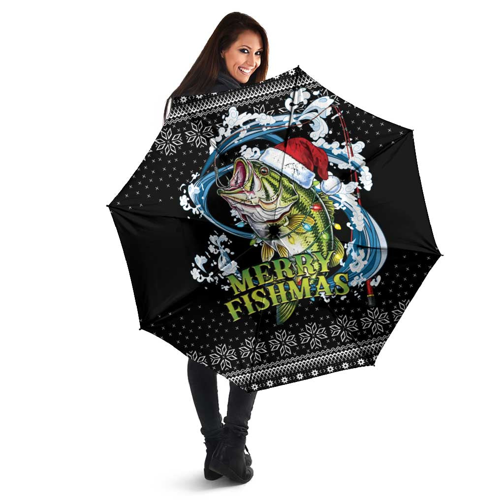 Funny Fishmas Bass Umbrella Fish Santa Hat Christmas Vibes - Wonder Print Shop