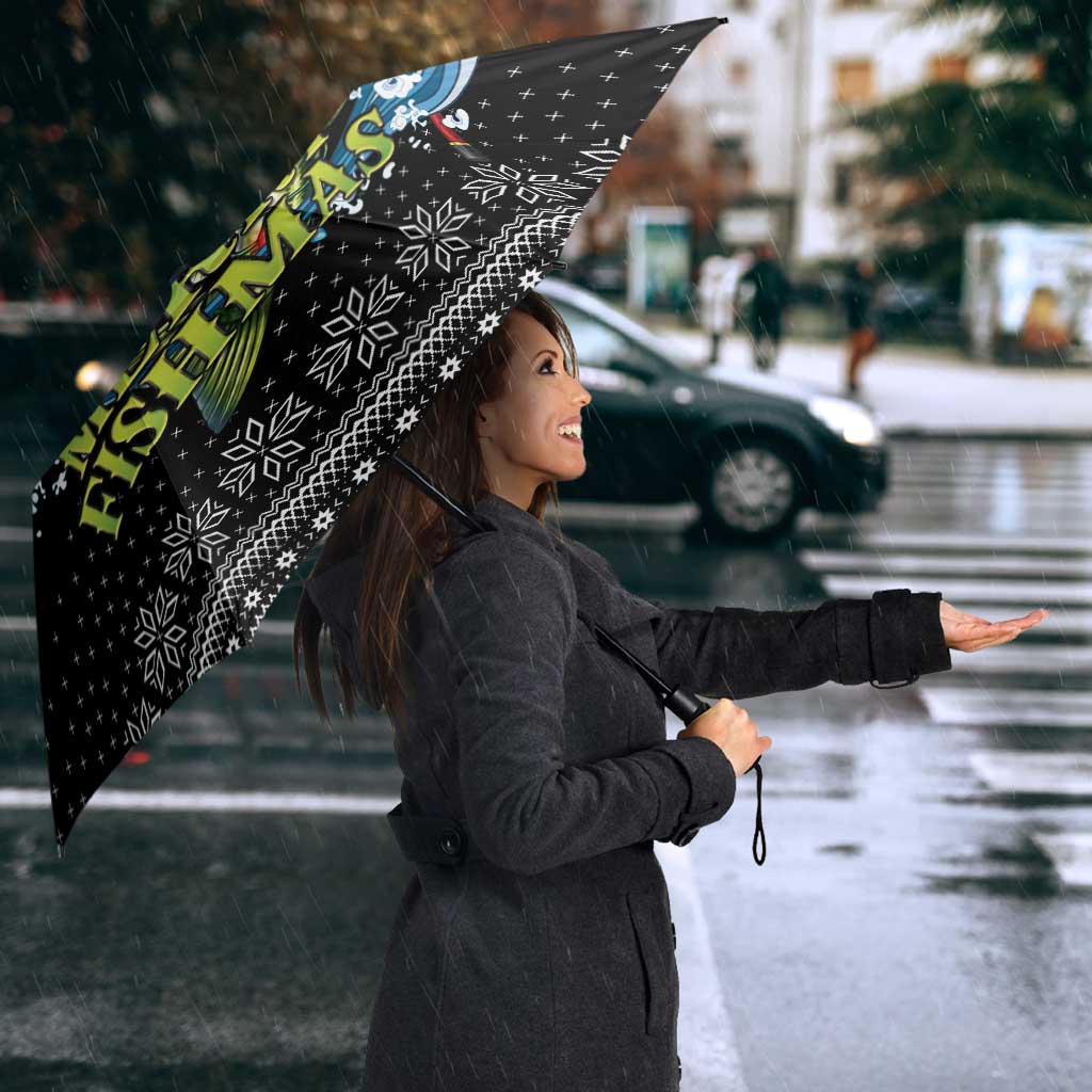Funny Fishmas Bass Umbrella Fish Santa Hat Christmas Vibes - Wonder Print Shop