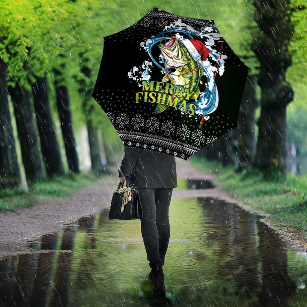 Funny Fishmas Bass Umbrella Fish Santa Hat Christmas Vibes - Wonder Print Shop