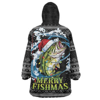 Funny Fishmas Bass Wearable Blanket Hoodie Fish Santa Hat Christmas Vibes - Wonder Print Shop