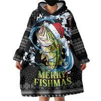 Funny Fishmas Bass Wearable Blanket Hoodie Fish Santa Hat Christmas Vibes - Wonder Print Shop