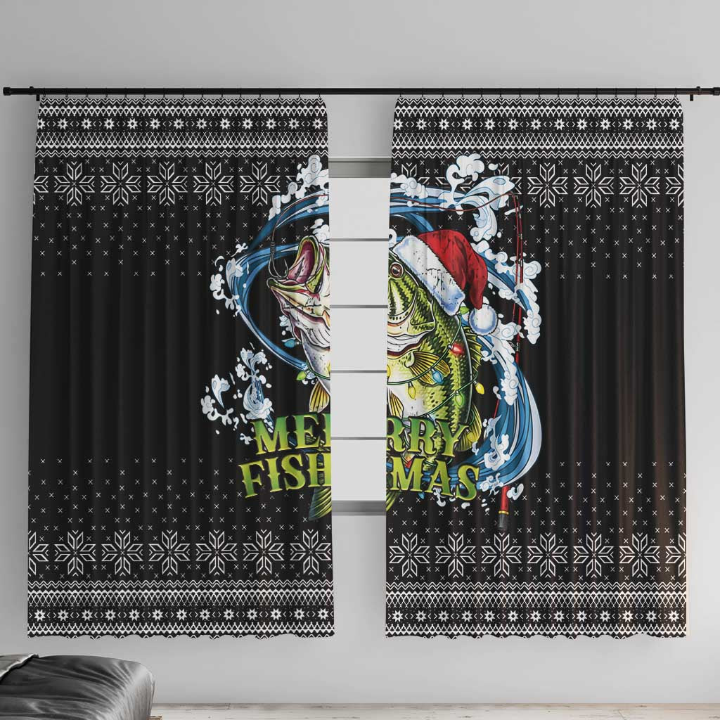 Funny Fishmas Bass Window Curtain Fish Santa Hat Christmas Vibes - Wonder Print Shop