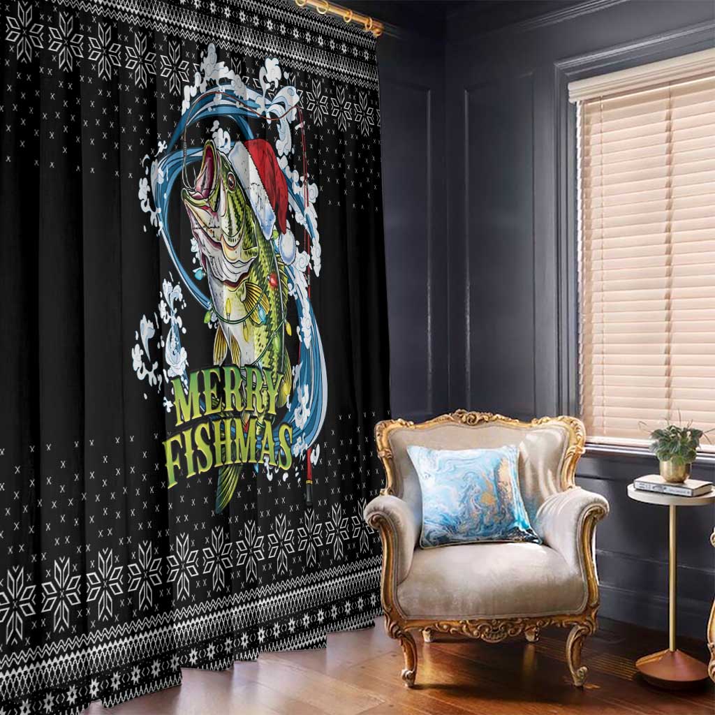 Funny Fishmas Bass Window Curtain Fish Santa Hat Christmas Vibes - Wonder Print Shop
