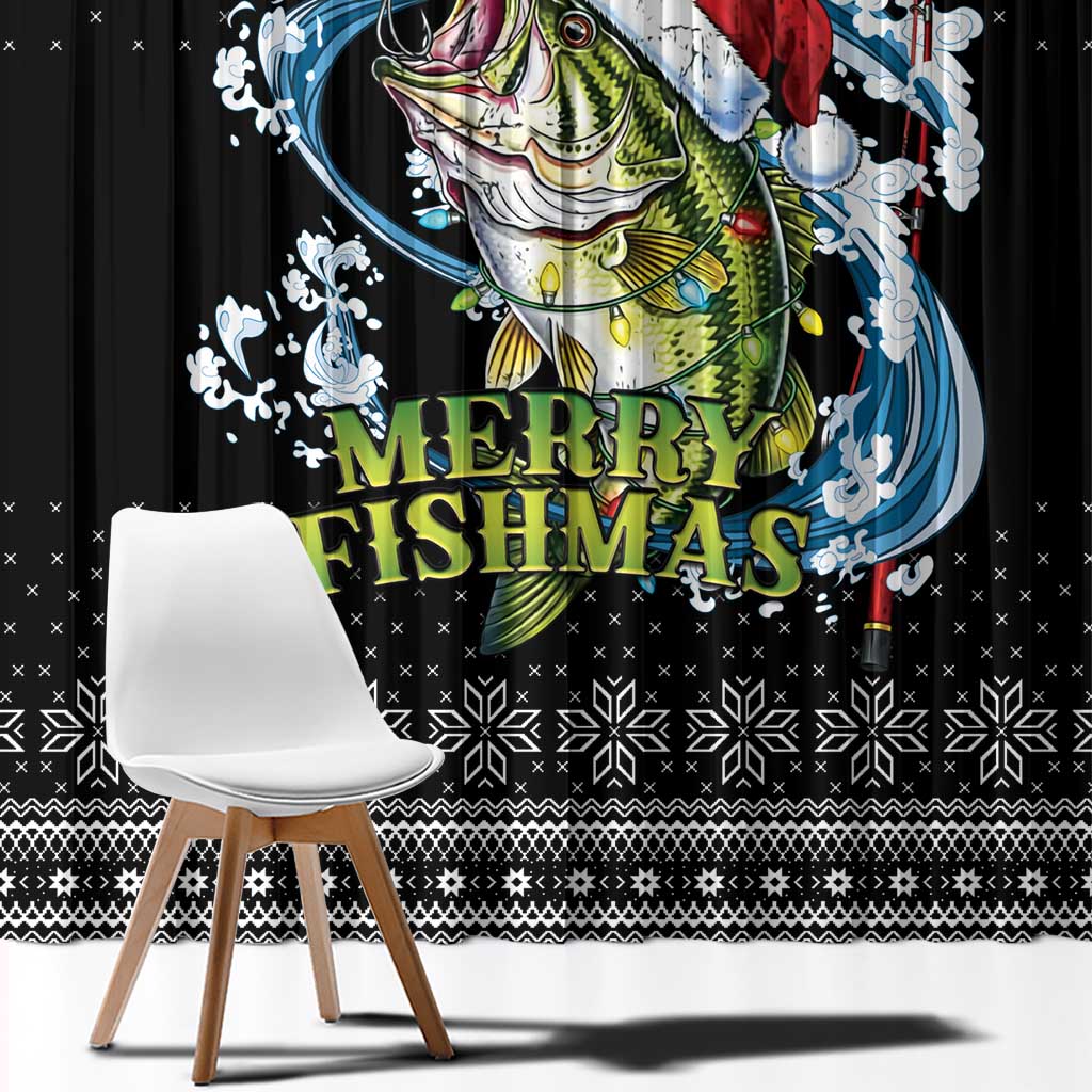 Funny Fishmas Bass Window Curtain Fish Santa Hat Christmas Vibes - Wonder Print Shop
