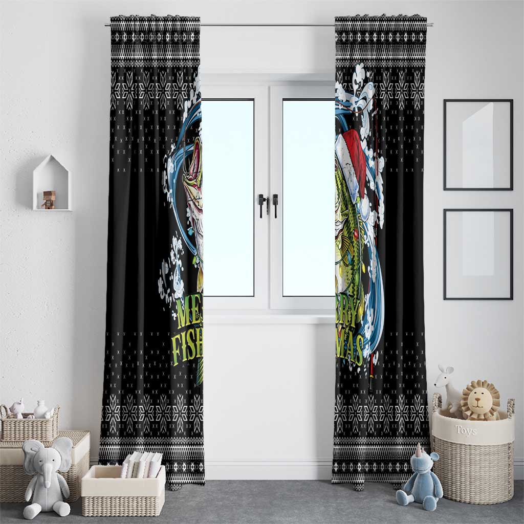 Funny Fishmas Bass Window Curtain Fish Santa Hat Christmas Vibes - Wonder Print Shop