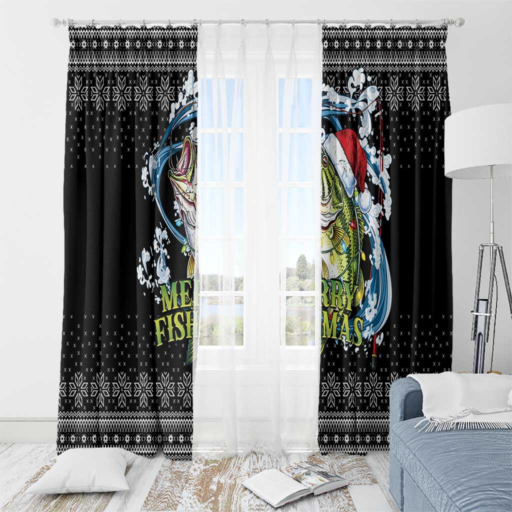 Funny Fishmas Bass Window Curtain Fish Santa Hat Christmas Vibes - Wonder Print Shop