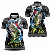 Funny Fishmas Bass Women Polo Shirt Fish Santa Hat Christmas Vibes - Wonder Print Shop