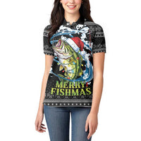 Funny Fishmas Bass Women Polo Shirt Fish Santa Hat Christmas Vibes - Wonder Print Shop