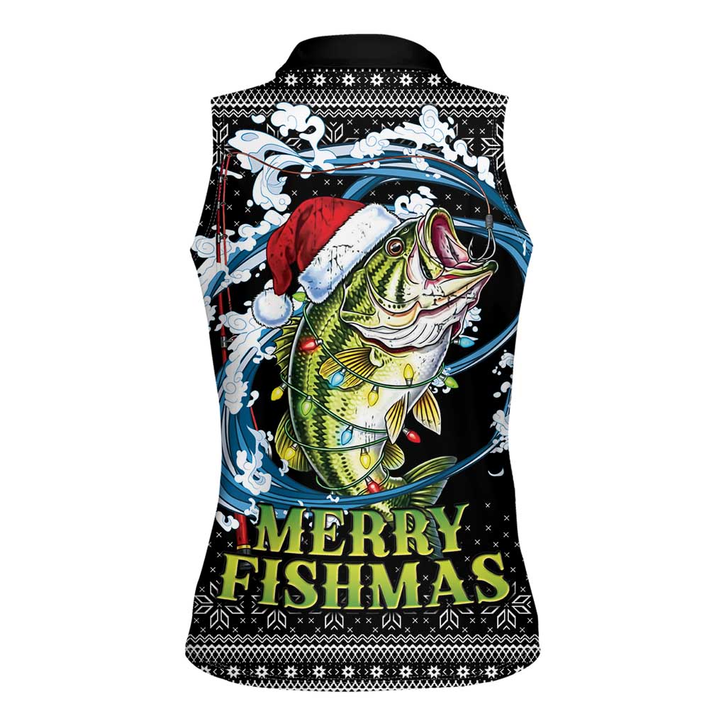 Funny Fishmas Bass Women Sleeveless Polo Shirt Fish Santa Hat Christmas Vibes - Wonder Print Shop