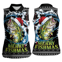 Funny Fishmas Bass Women Sleeveless Polo Shirt Fish Santa Hat Christmas Vibes - Wonder Print Shop