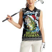 Funny Fishmas Bass Women Sleeveless Polo Shirt Fish Santa Hat Christmas Vibes - Wonder Print Shop
